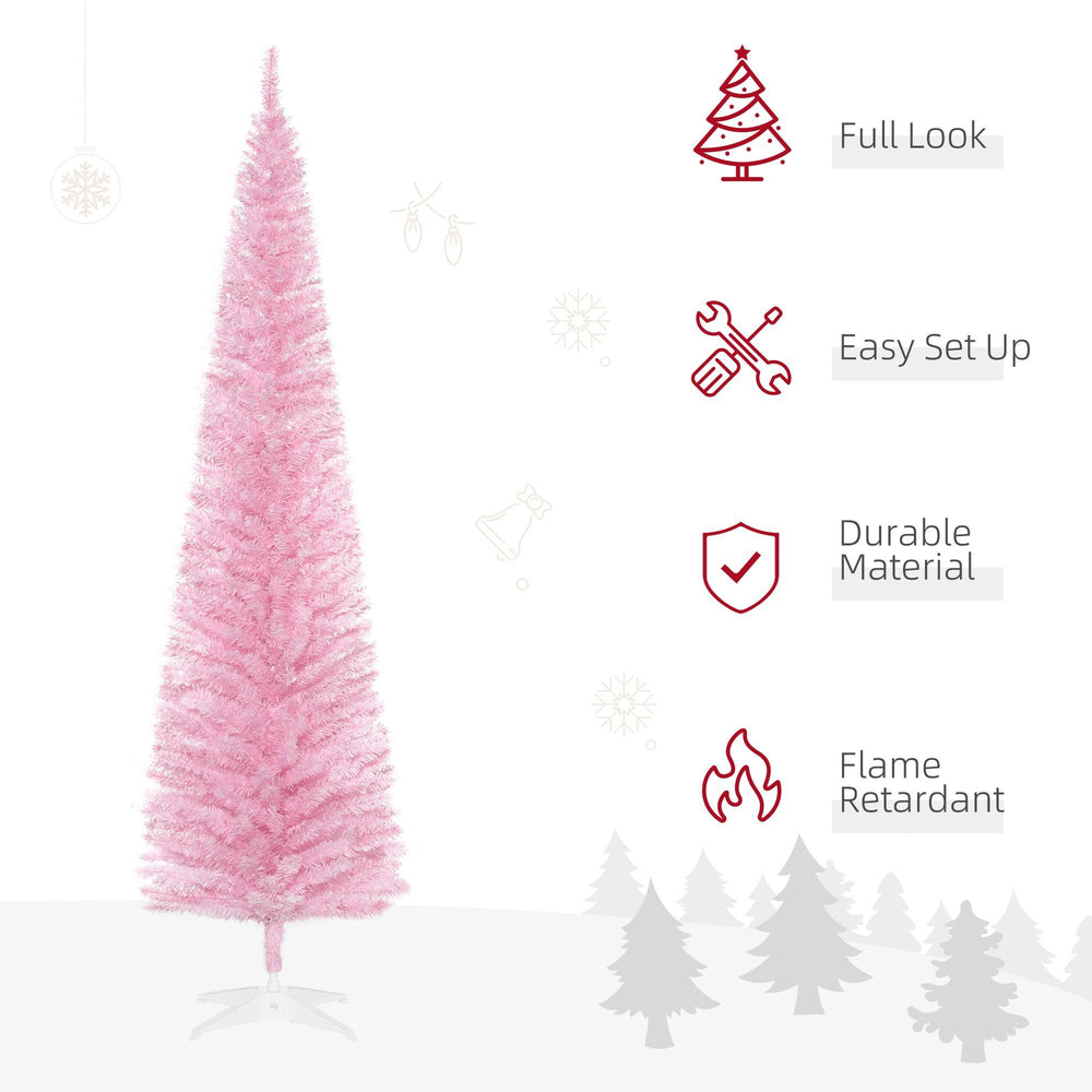 7' Pencil Christmas Tree, Slim Artificial Xmas Tree With Realistic Branches, Sturdy Metal Stand, Pink EX-STOCK Canada 