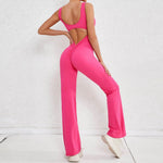 Hollow Back Workout Jumpsuit Sports Athleisure Yoga Wide Leg Jumpsuit - EX-STOCK Canada
