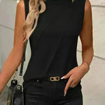 Summer Women's Solid Color Round Neck Sleeveless Loose Tops for Women suitable for Work business Events Ladies Evening Tops. - EX-STOCK CANADA