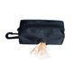 Black waste bag holder with a carabiner on a white background