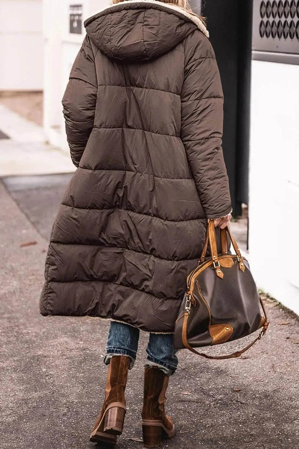 Classy Fleece lined Long Hooded Puffer Winter coat for women - EX-STOCK Canada