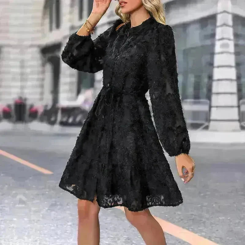 Lace Tied Long Sleeve Dress Fashion Midi Dresses Womens Clothing - EX-STOCK CANADA