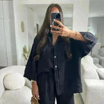 Casual Women Wide Leg Pants Long Sleeves Shirt Sets Ladies Loose High Street 2 Piece Outfits Pant co ords for Women Trouser co ords for Women - EX-STOCK CANADA