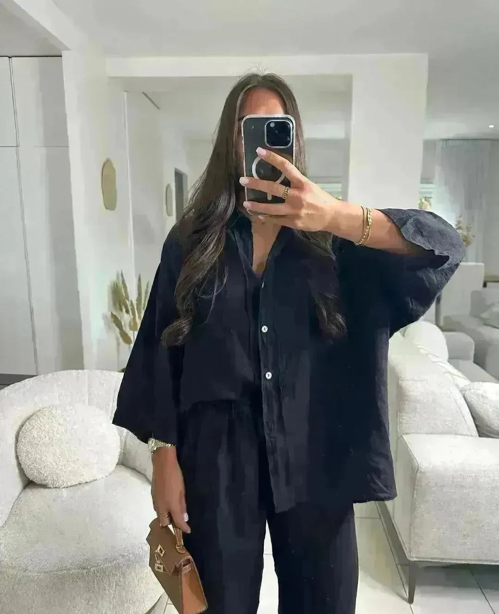 Casual Women Wide Leg Pants Long Sleeves Shirt Sets Ladies Loose High Street 2 Piece Outfits Pant co ords for Women Trouser co ords for Women - EX-STOCK CANADA