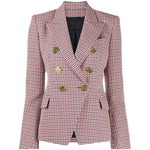 Houndstooth Small Jacket Women Long-Sleeved Double-Breasted Plaid Blazer - EX-STOCK Canada