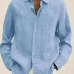 Casual Light Blue Plain Button down Long sleeve Cotton Linen Men shirt - EX-STOCK CANADA