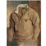 Long Sleeved Half Zippered Printed Casual Pocket Pullover Half Zipper Sweatshirt - EX-STOCK CANADA