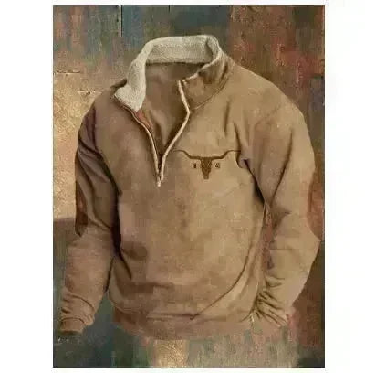 Long Sleeved Half Zippered Printed Casual Pocket Pullover Half Zipper Sweatshirt - EX-STOCK CANADA