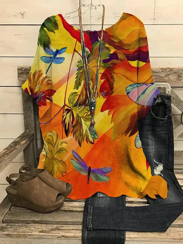 Summer Loose blouse Round Neck Short Sleeve Cotton And Linen Top For Women - EX-STOCK CANADA