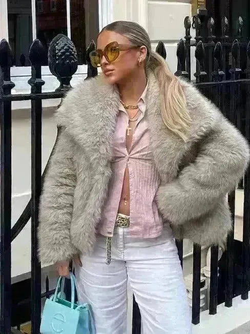 Winter Plush Open front Coat Thick lapel Outwear Faux Fur Coat women - EX-STOCK CANADA