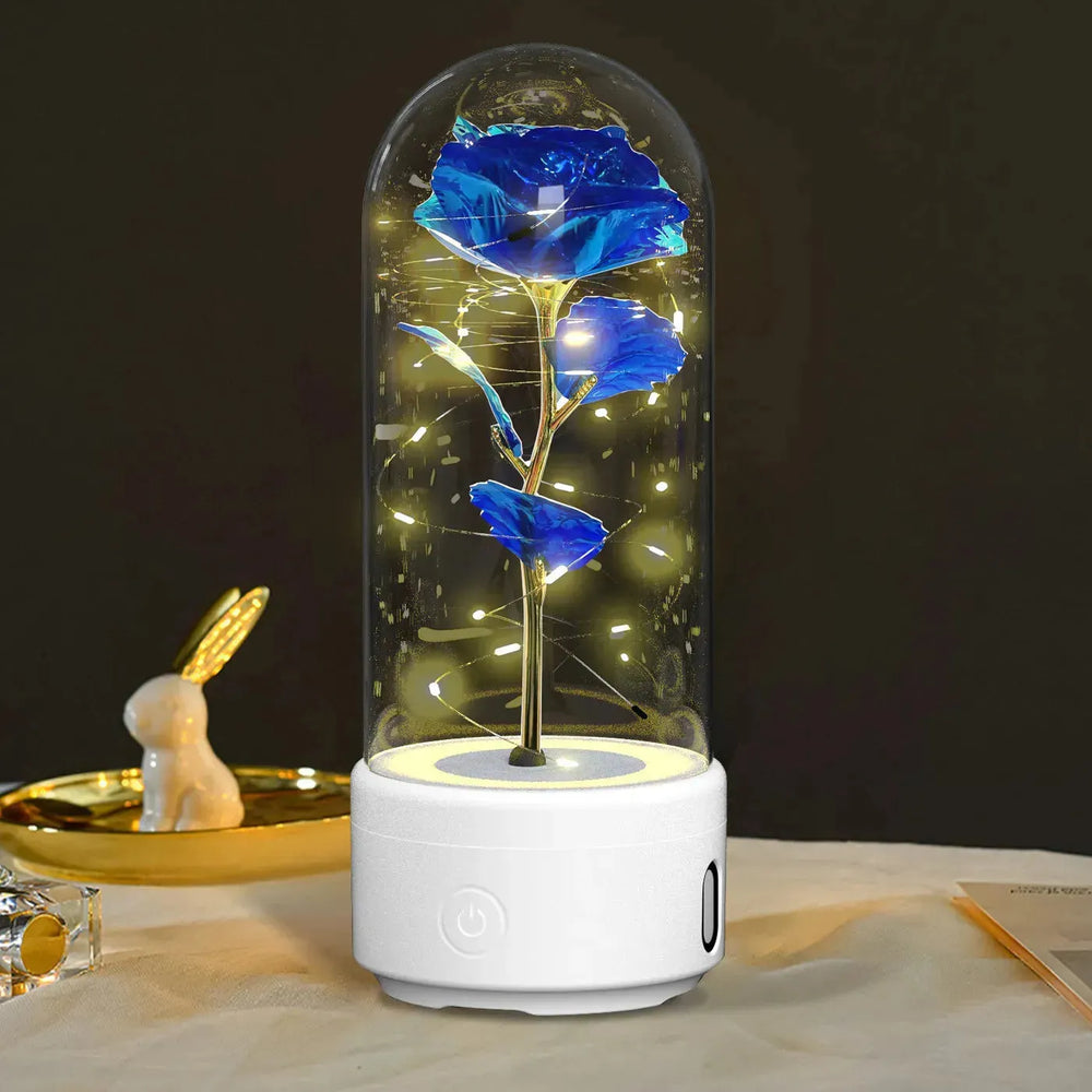 Creative 2 In 1 Rose Flowers LED Light And Bluetooth-compatible Speaker Valentine's Day Gift Rose Luminous Night Light Ornament In Glass Cover - EX-STOCK CANADA
