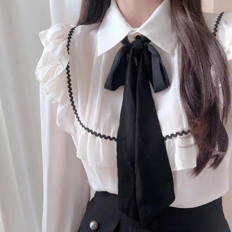 Elegant Bow Ruffled Tied Flared long Sleeves Shirt For Women - EX-STOCK CANADA