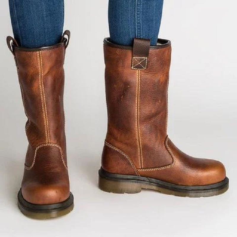 Women's Round Toe Short Boots | Brown & Black Casual Mid-Calf Boots 2