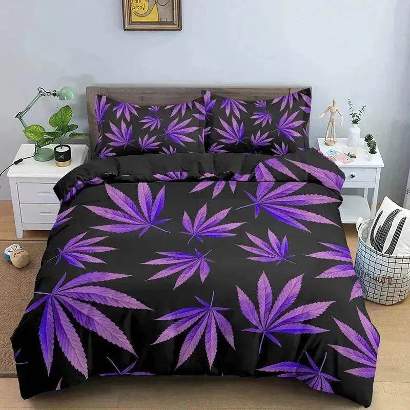 Colorful Psychedelic Weed Leaf Bedding Set - EX-STOCK Canada