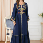 Vestido árabe para mujer con bordado, escote redondo y mangas largas - EX-STOCK Canada