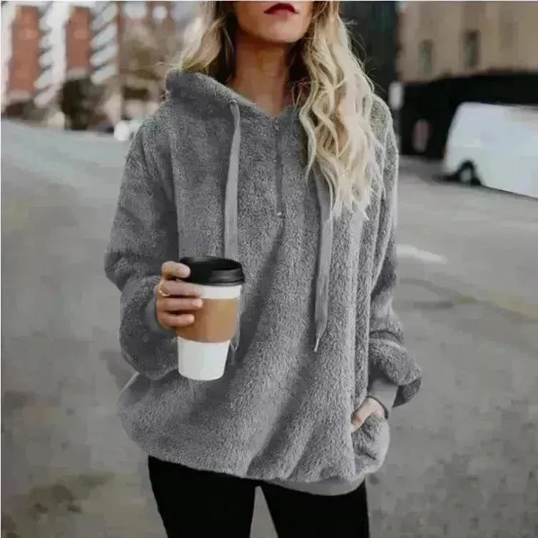 Women's Polerones Fleece Hoodie Pullover fall Winter Zipper Pocket Sweatshirt - EX-STOCK CANADA