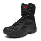 Black tactical boot with a brand logo on a white background