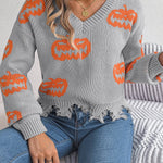 Halloween Contrast Color Pumpkin Cut Long Sleeve Sweater - EX-STOCK Canada