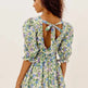 Women Summer Green Floral Chiffon Dresses Holiday Puff Short Sleeve V-Neck Back Lace Up Design Wrap One Piece Dress - EX-STOCK CANADA