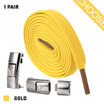Yellow shoelace with silver lace locks on a white background