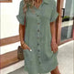 Womens Button Down Shirt Dress Summer Cotton Linen Dress V-Neck Mini Dress Casual Short Sleeve Loose Tunic Dresses - EX-STOCK CANADA