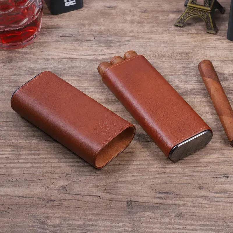 Humidifying and Moisturizing Leather Cigar Case and Cigar Cutter set - EX-STOCK Canada