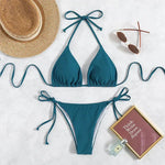 Pure Color Tied Halter Bikini Swimsuit - EX-STOCK CANADA