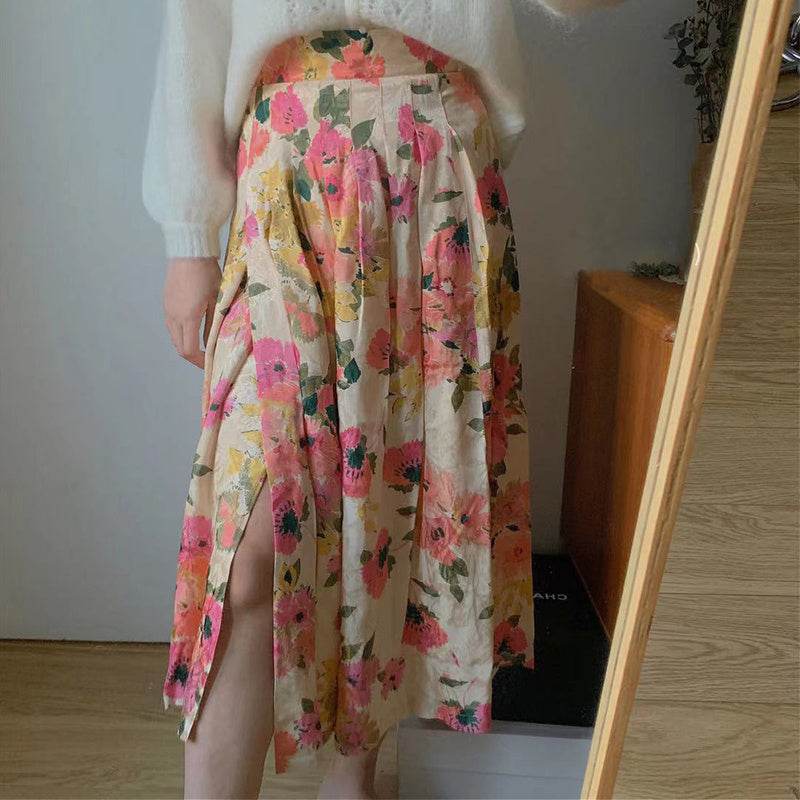 New Spring Summer Retro Pattern Midi Floral Pleated Skirt - EX-STOCK Canada
