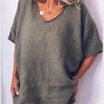 Spring Summer Loose Short Sleeves cotton linen blouse top Women Summer Tops - EX-STOCK CANADA