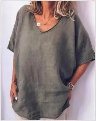Spring Summer Loose Short Sleeves cotton linen blouse top Women Summer Tops - EX-STOCK CANADA