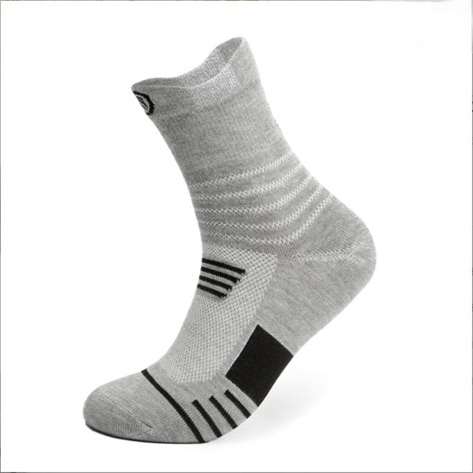 Gray sock with black accents on a white background