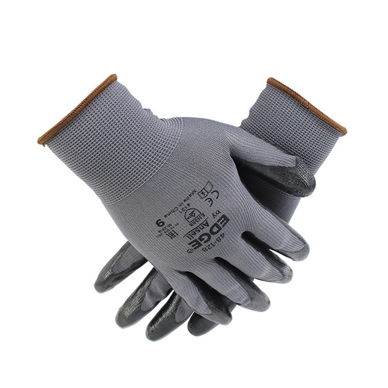 Gray Black Polyester Nitrile Palm Coated Labor Gloves Fine Operation 