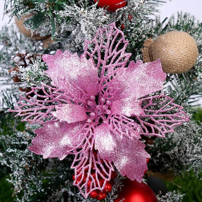 Glitter Artifical Christmas Flowers Christmas Tree Decorations For Home Fake Flowers Xmas Ornaments New Year Decor - EX-STOCK Canada