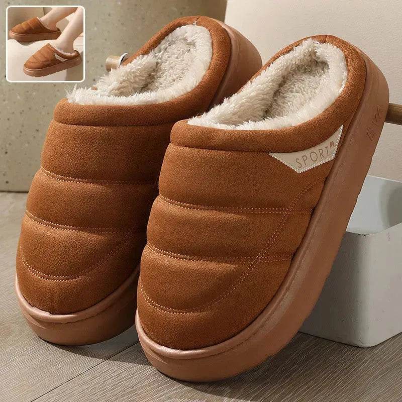 Fashion Solid Plush Slipper Winter Warm Indoor Floor Bedroom Home Slippers For Couple Thick-soled House Shoes Women Men - EX-STOCK Canada