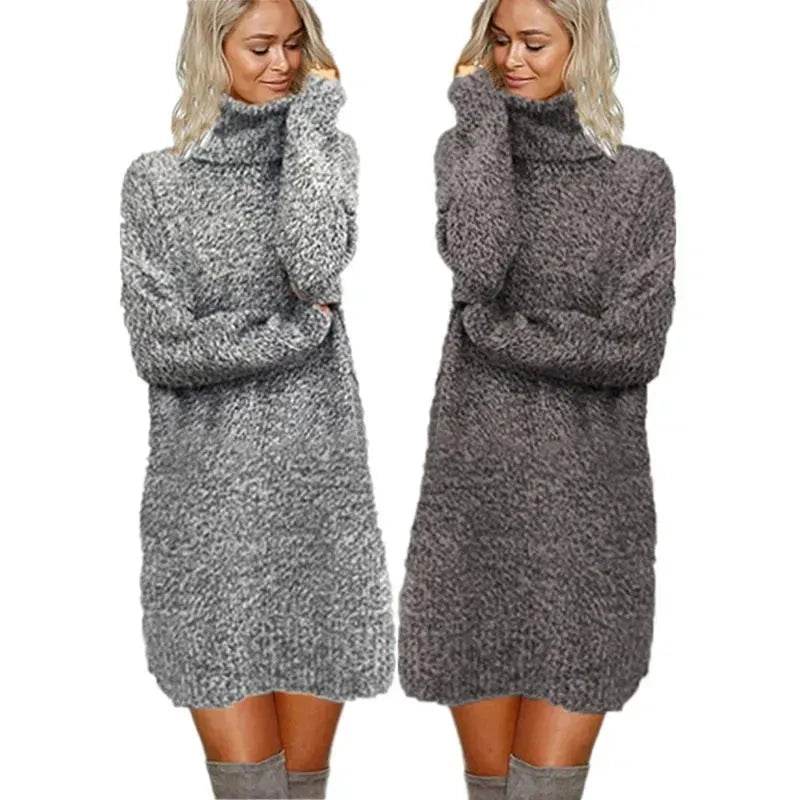 Autumn Winter Cashmere Mini High Neck Sweater Dress - EX-STOCK Canada