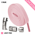 Light pink shoelaces with silver lace locks on a white background