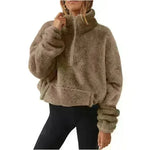 European And American Velvet Fleece-lined Women's Half Zipped Stand Collar Sweater - EX-STOCK CANADA