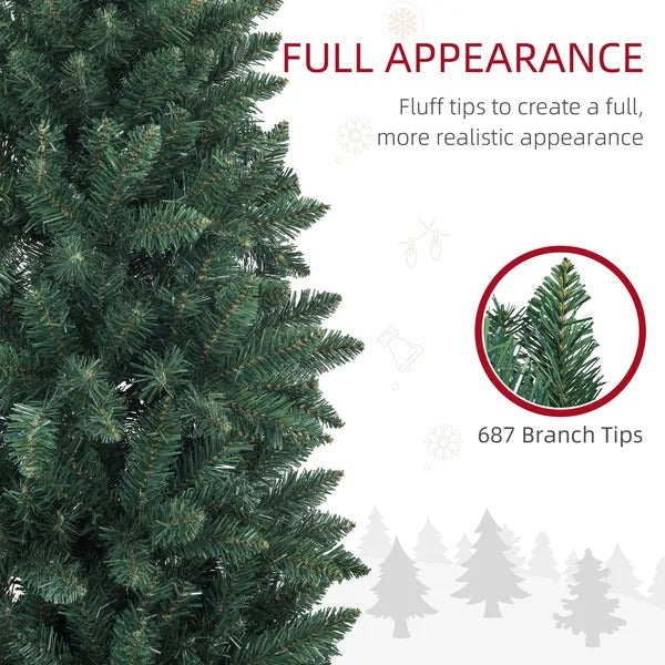 7ft Tall Pencil Artificial Christmas Tree With 687 Branch Tips With Steel Base, Green EX-STOCK Canada 
