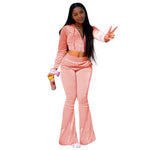Women 2pcs Velvet Hoodie Wide leg Pant Crop top sweatsuit Athleisure Outfit - EX-STOCK Canada