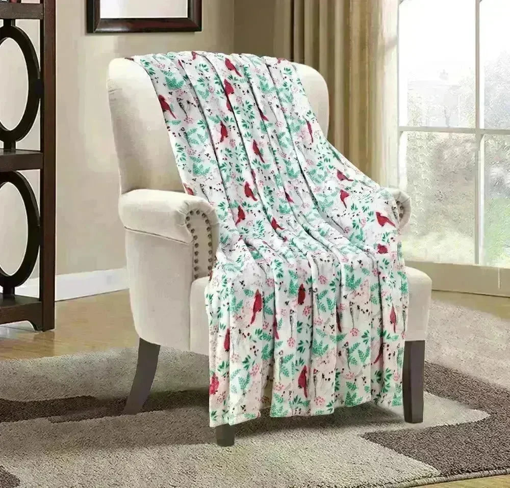 Christmas Elk Snowman Santa Claus Print Blanket Winter Double-sided Flannel Blanket For Sofa Sleeping Shawl - EX-STOCK CANADA
