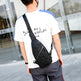 Person wearing a black sling bag over one shoulder in an urban setting