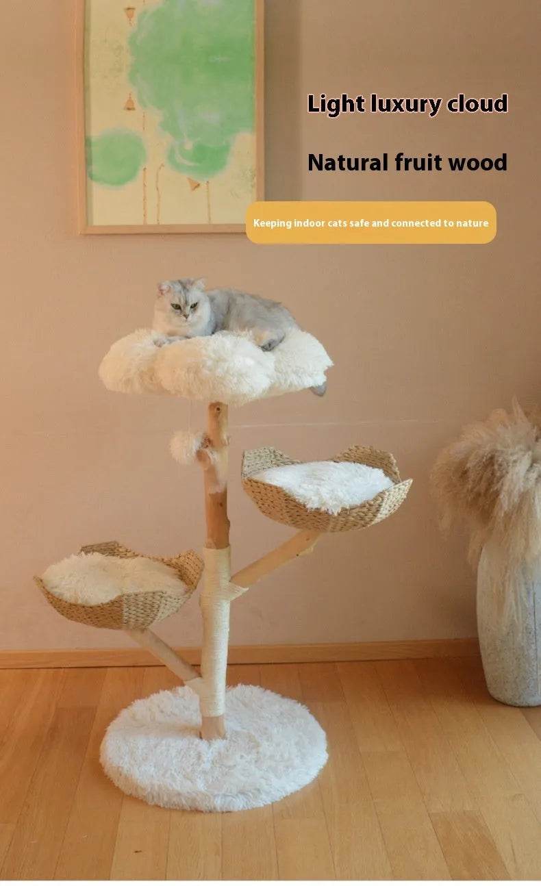 Natural Fruit Tree Cat Climbing Frame Solid Wood Rattan Cat Nest Cat Tree - EX-STOCK Canada