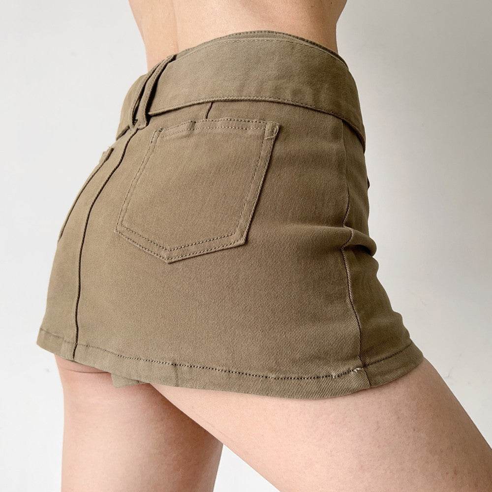 American Retro Wide Waistband Denim Mini Skirt with Belt - EX-STOCK Canada