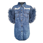 Single Breasted Lapel Frayed denim jacket Clothing top women - EX-STOCK CANADA