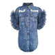 Single Breasted Lapel Frayed denim jacket Clothing top women - EX-STOCK CANADA