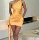 One-shoulder Sleeveless Mini Dress Charming Slim Backless Party Wedding Satin Dresses Womens Clothing - EX-STOCK CANADA