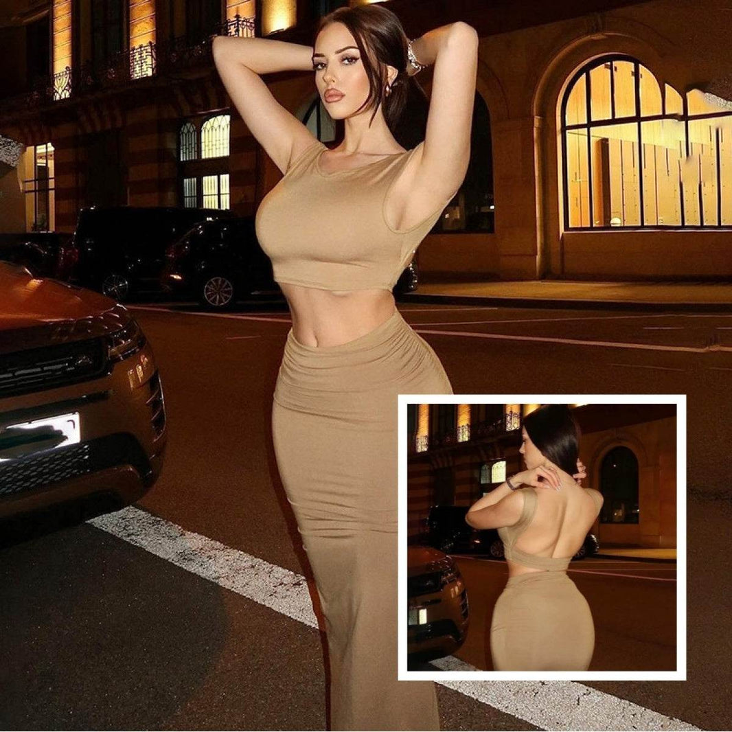 Women Tank Tops Long Skirts Party Dresses Two Piece Matching Sets Outfit 2025 Summer Clothes Slim Solid Color - EX-STOCK Canada