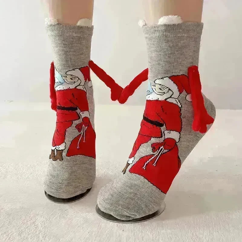 Christmas Magnetic Socks Cute Elk Santa Claus Snowman Hand-holding Socks For Couple - EX-STOCK CANADA