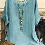 Women Fashion Casual blouse top 3/4 Sleeve Round Neck Blouses Summer Loose linen Tops Streetwear - EX-STOCK CANADA
