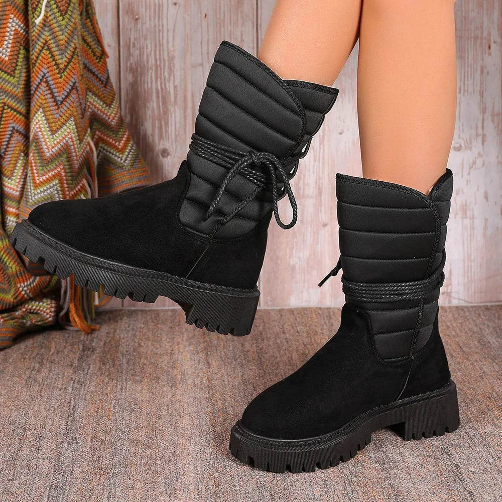 New Chunky Heel Mid-tube Snow Boots Winter Warm Fleece Boot With Lace-up Design Fashion Casual Shoes For Women - EX-STOCK Canada